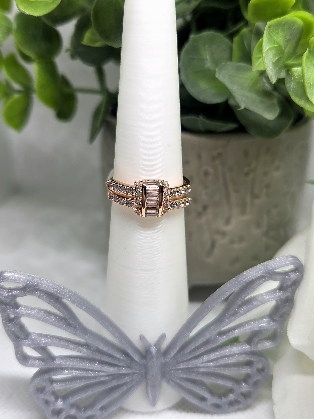 BP Diamond Baguette CZ  Halo Ring in Rose Gold